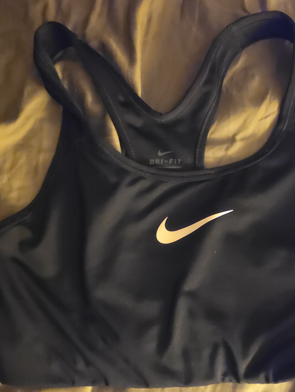 Nike Black Sports Bra with Gold Swoosh Logo